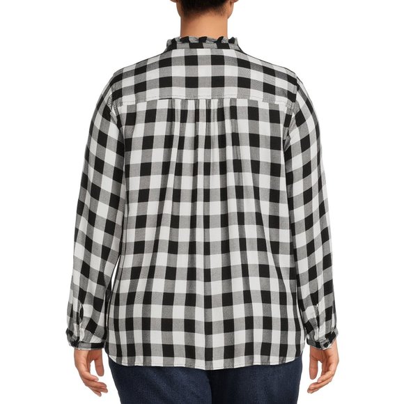 Buffalo Check Black and White Plaid Button Down Long Sleeve Shirt Sz 0X … - Picture 2 of 8
